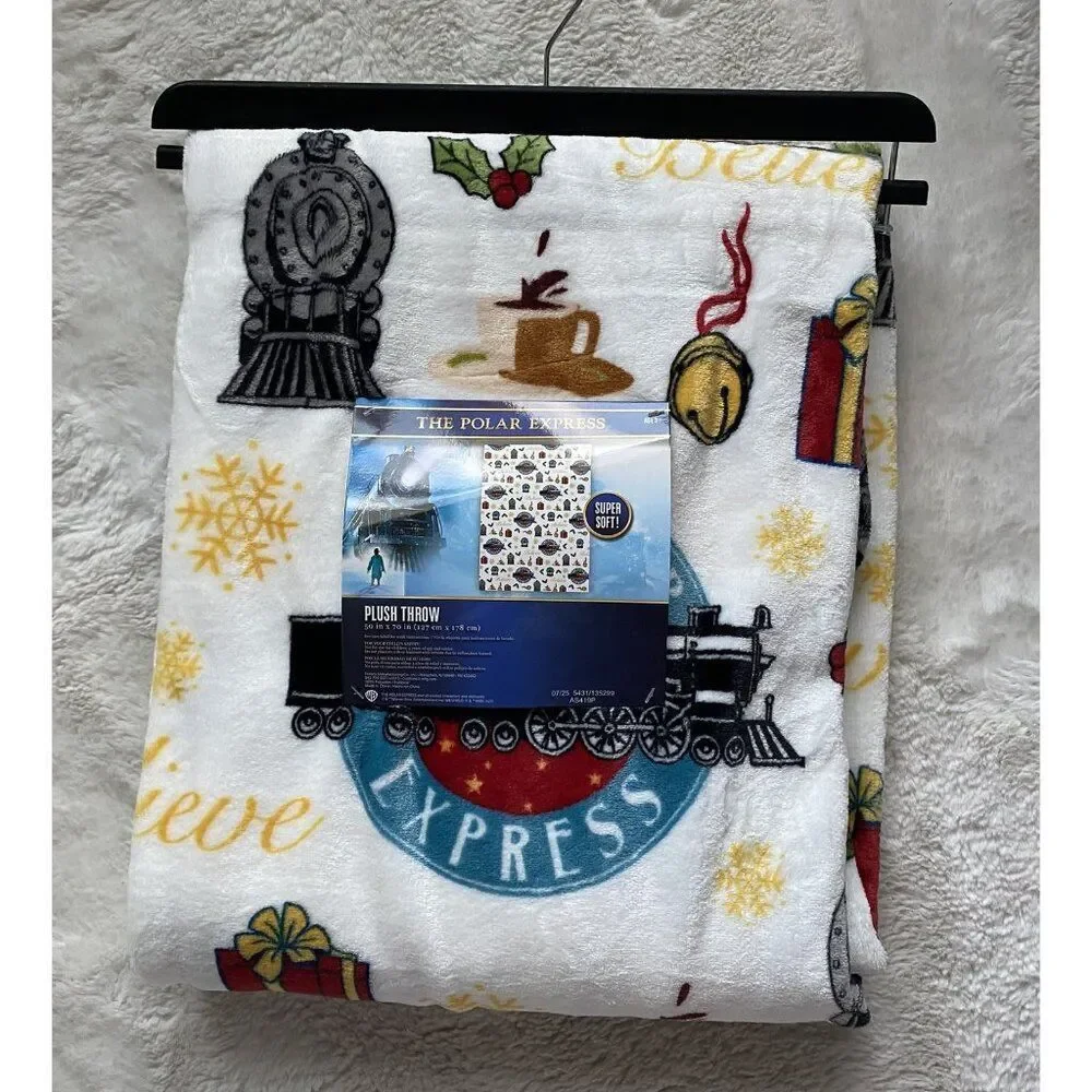 The Polar Express Icons 50 X 70”‎ Soft Plush Throw Blanket Christmas Holiday NEW